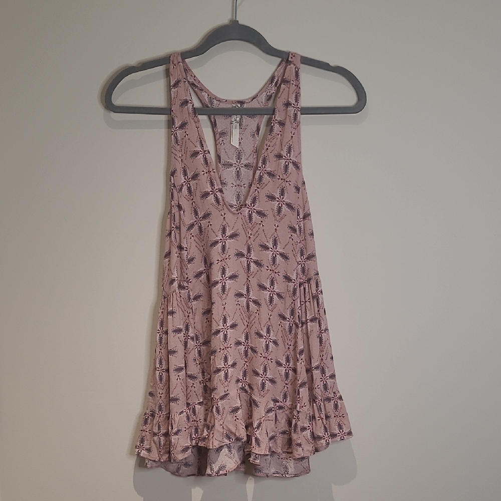Free People Intimitely Pink Ruffled Boho  Tank